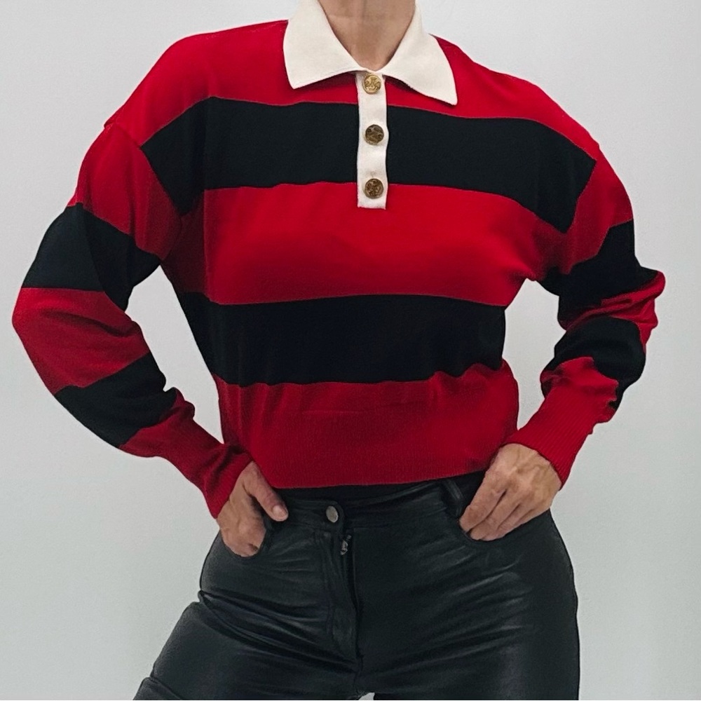 Express Old Money Preppy Ivy League Sporty Striped Rugby Sweater